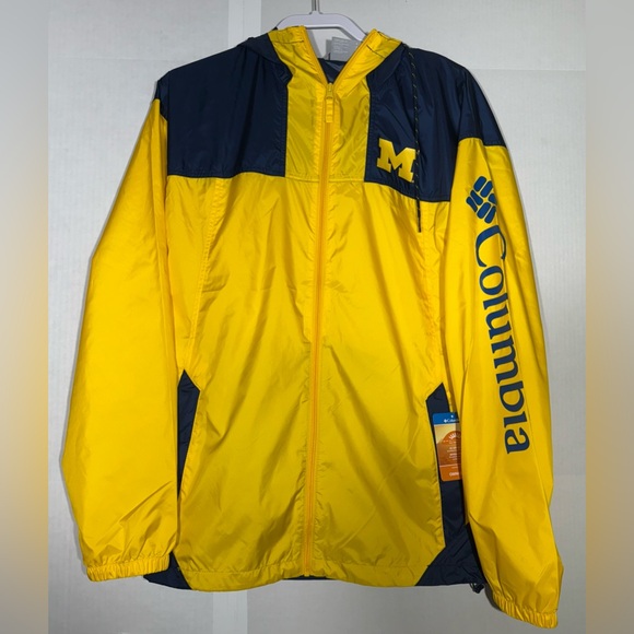Columbia Michigan Wolverines Windbreaker Jacket With Hood Men's Size Small - Picture 1 of 14